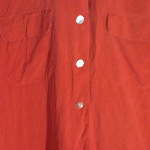 RUST COLOR SILK BLOUSE Double Pockets - Picture 3 of 4